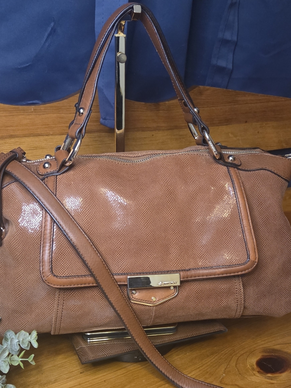 B. Makowsky Cognac Leather Satchel | Luxe Texture + Leopard Lining Chic - Picture 17 of 17